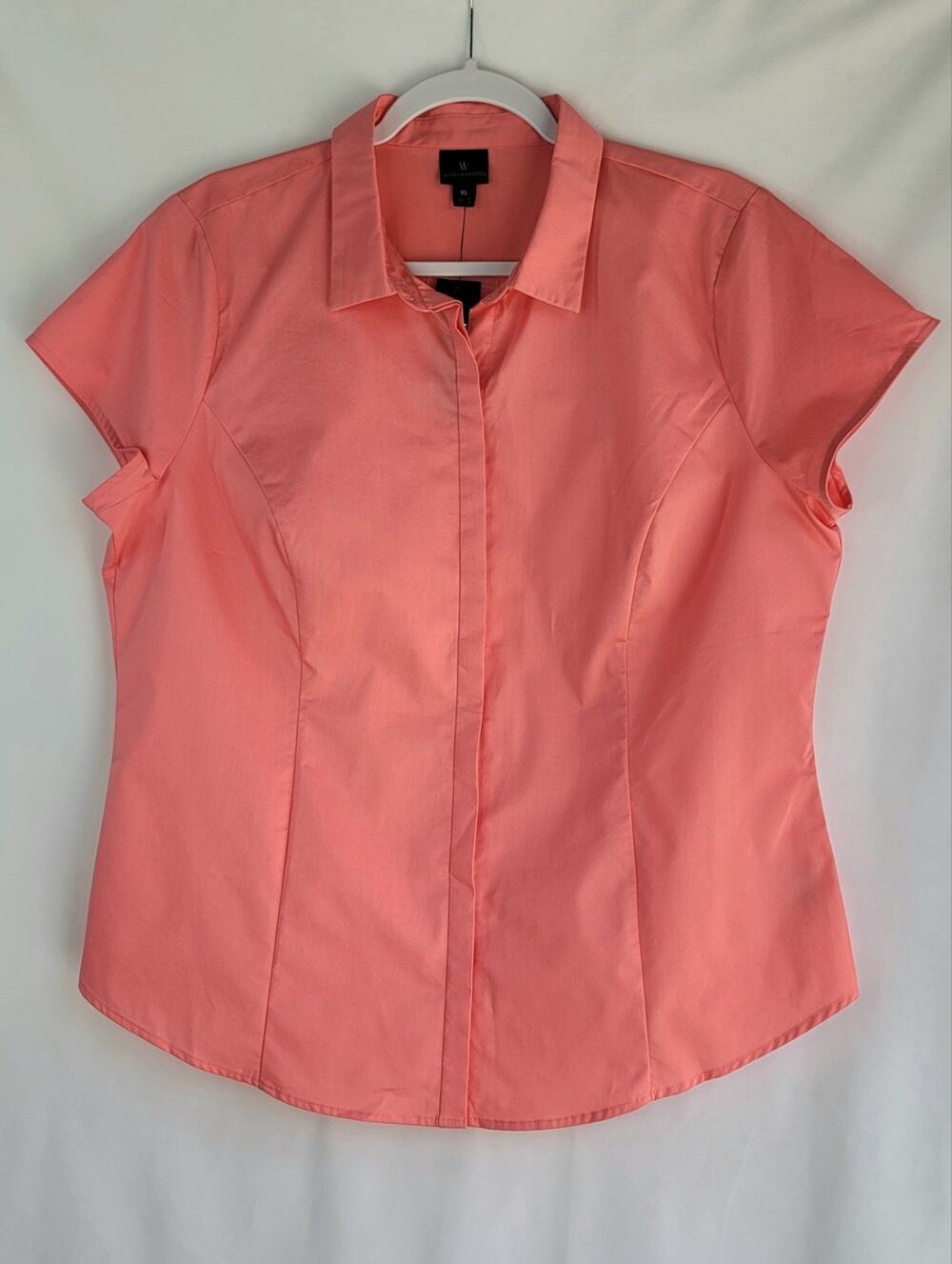 NWT WORTHINGTON Women's Short Sleeve Button-Up Shirt in Coral Size XL